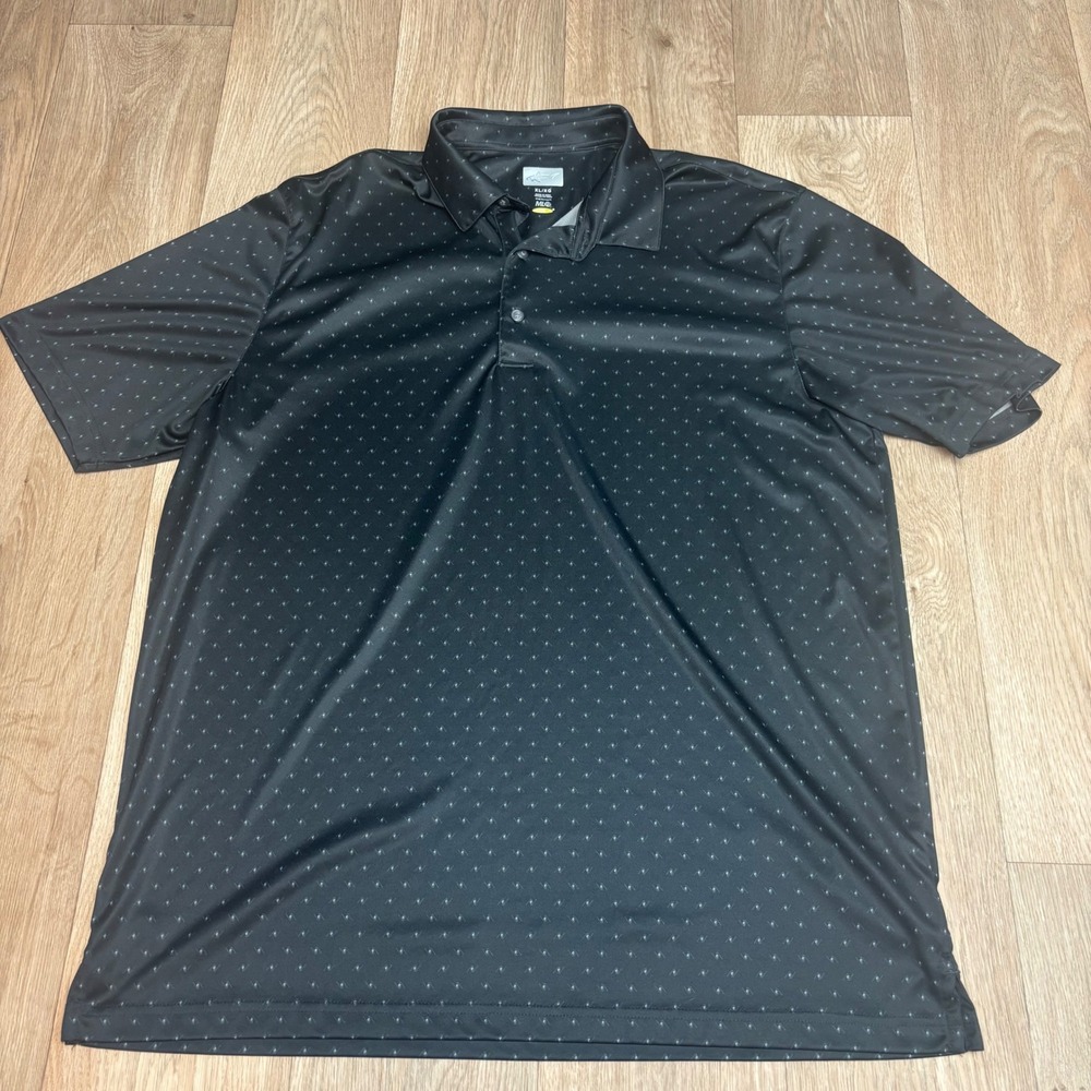 Greg Norman ML75 Play Dry Golf Polo Shirt Mens XL Black Geometric Print Short Sl